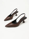 WOMEN BROWN SLINGBACK HEELS POINTED TOE LOW GEOMETRIC KITTEN HEEL BACKLESS PUMPS CASUAL OFFICE DATE WORK SHOES