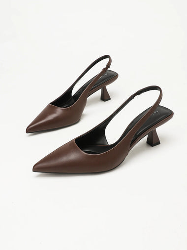 WOMEN BROWN SLINGBACK HEELS POINTED TOE LOW GEOMETRIC KITTEN HEEL BACKLESS PUMPS CASUAL OFFICE DATE WORK SHOES