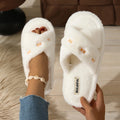 Cross Band Warm Fluffy Furry Slippers Women Light Flat Sole Fur Slides Woman Autumn Winter Open Toe Non Slip Home Floor Shoes