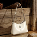 Genuine Leather Women Bucket Bag Chain Handle Lock Closure Shoulder Crossbody Handbag Korean Style