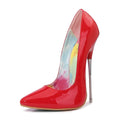 Sexy Steel Pipe Dance Red Black Shoes For Woman 16cm Metal High Thin Heels Pointed Toe Stiletto Wedding Patent Leather Pumps