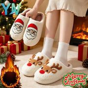 Xmas Reindeer Fuzzy House Slippers for Couples Men Women Cartoon Anti Slip Warm Indoor Bedroom Autumn Winter Floor Shoes Gift