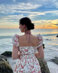 Summer Female Shoulderless Dress Slash Neck Fashion Printing Short Lantern Sleeve Women's Holiday Clothes Sexy Lady Floral Dress