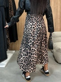 Women's Leopard Print High Waist Midi Skirt with Side Slit A-line Flowy Long Skirt Casual Chic Streetwear