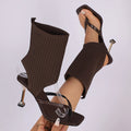 Summer Fashion Knitted Design Square Toe Casual Women's Cool Boots 2026 New Solid Color Clip Toe High Heel Outdoor Women Boots