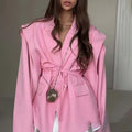 Professional Women Blazer 2025 Seasonal Slim Fit Waist Tie Jacket Elegant Solid Color Office Lady Fashion Casual Outerwear