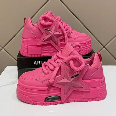Women Platform Casual Shoes Fashion Designer Non Slip Vulcanize Sneakers Women's New Macarons Pink Chunky Increase Walking Shoes