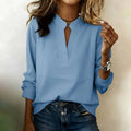 Women's Elegant Solid White V-Neck Long Sleeve Blouse with Flowy Loose Fit and Notch Collar for Casual Office Wear Women Shirts