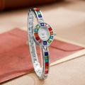 Women Gold Oval Dial Rainbow Multicolor Crystal Bracelet Quartz Watch