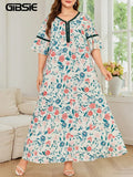 Floral Dress GIBSIE Plus Size Floral Print V-Neck Summer Dress Women 2027 New Half Sleeve Beach Casual Loose Lady Vacation Long Dresses