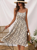 European And French Style Women's Floral Print Waist-Tie Halter Dress Elegant Summer Fashion Women's Clothing