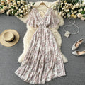 19 Colors Summer Floral Print V-neck Waist-cinching Chiffon Long Dress Women 2025 Trendy Elegant Casual Vacation Beach Dresses