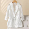2025 New Female Leisure Thin Blazer 4XL Large Size Hollow Out Sunscreen Jacket Summer Korean Slim Three Quarter Sleeve Suit Coat
