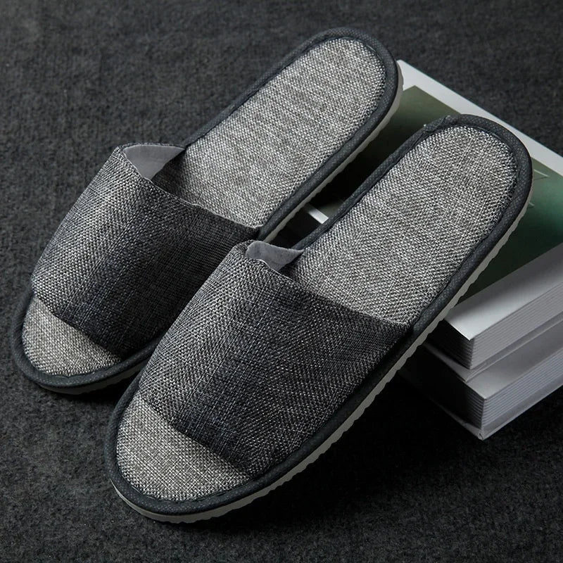 1Pair Travel Spa Hotel Non Slip Slippers Men Women Cotton Linen Flip Flop Full Half Inclusive Guest Slipper Shoes For Indoor Use