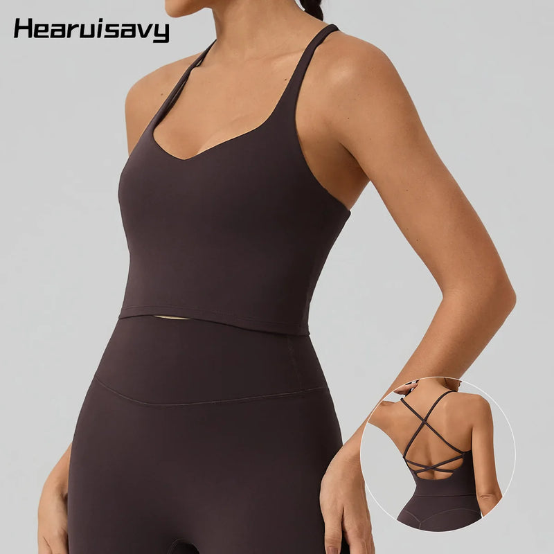 Women's Sports Hearuisavy Women's Fitness Yoga Tank Top Cross-Back Quick Dry Breathable Sports Vest Running Gym Workout Sleeveless Top Female