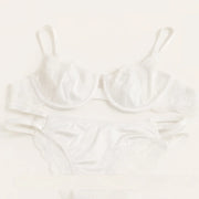 Women French Half Cup Ultra Thin Lace Bra Set, Sheer Elegant Lingerie Bra & Panty Underwear Kit
