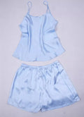 Women 100% Natural Silk 16 momme satin silk Camisole with Shorts Pajama Set Sleepwear M-2XL YM004
