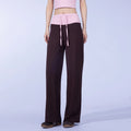 High-Waisted Color-Block Straight-Leg Sports Pants for Women, Loose Fit with Drawstring, Slimming Wide-Leg Yoga Pants, Casual Br