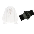 Zadily 2025 Summer Women's Lolita Ruffle Trim High Neck Shirt Lace-Up Lantern Sleeves Fitted Waist Vintage Elegant Party Blouse