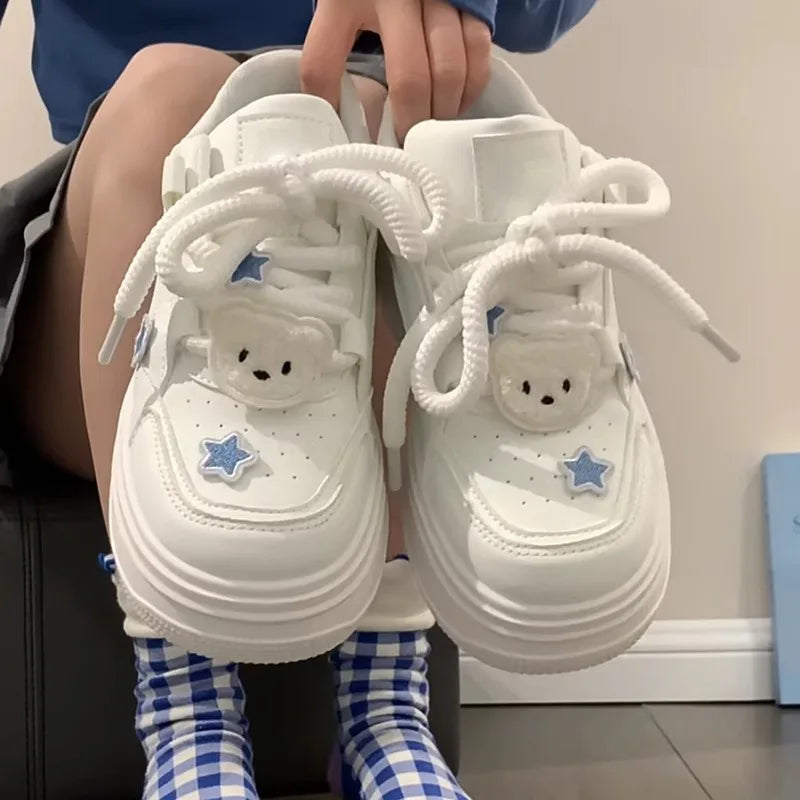 Women Sneakers Platform Casual Shoes Lace-up Breathable Star White Shoes Retro Running Shoe Outdoor Height Increase Women Shoes
