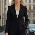 Office Women's Blazer Classic Long Sleeve Button Pocket Fashion Cardigan Commuting Simple White Coat for Female