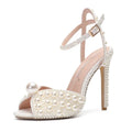 Women Shoes Luxury Wedding Sandals Maogu Women Sandals Fashion High Quality Wedding Shoes Women New Pearls Studs Luxury Peep Toe High Heels Buckle Woman Sandal 43