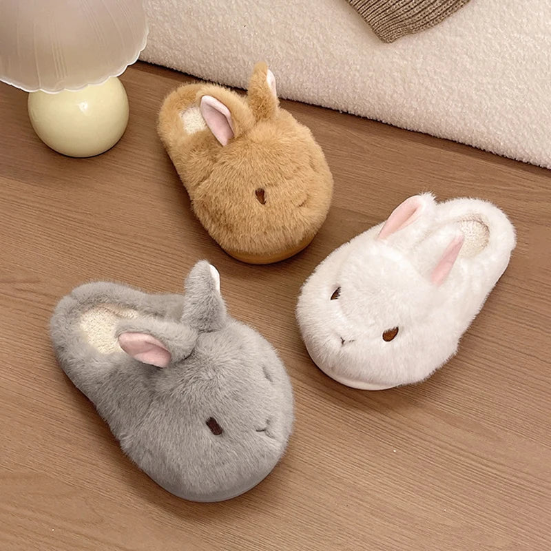Plush Slippers Women Home Rabbit Winter Mules Platform Shoes Girls Fluffy Animal Cartoon Bunny Indoor Fuzzy Fur Slides Non-Slip