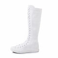 New Fashion Women's Canvas Boots Lace Zipper Knee High Boot Flat Shoes Casual High Help Punk Shoes Girls
