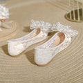 Spring Summer Lace Bowknot Ballet Flats Women Breathable Mesh Slip on Loafers Pointed Toe Rhinestone Bow Wedding Shoes Woman