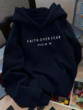 Women Oversized Pullover Hoodie Autumn Winter, Faith Over Fear Letter Print Hooded Sweatshirt, Loose Casual Long Sleeve