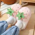 Fluffy Furry Fur Strawberry Slippers Women 2026 Winter Chunky Platform Thicken Warm Home Slides Non Slip Thick Sole Cotton Shoes