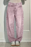 Casual High Waist Jeans Straight Leg Elegant Commuter with Lightweight Rhinestone Embellishment Full Length Spring Women Jeans