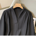 Botvotee Elegant Blouse Women V Neck Long Sleeve Beige Black Work Shirts Casual 2025 New Office Lady Fall Winter Tops