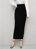 Solid Color Women's Regular Fit Midi Skirt 2025 Elastic Waist Casual Office Slimming Elegant Skirt