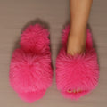 Women's Faux Fur Fluffy Slippers Autumn Winter Home Floor Shoes Soft EVA Sole Light Weight Fashion Slides