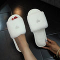 Love Fluffy Slippers Women Home Autumn Winter Plush Heart Designer Shoes Girls Indoor Fuzzy Fur Slides Soft Non-Slip Lightweight