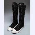 2025 New High Top Canvas Shoes for Women's Korean Edition Long Boot Lace-Up Zipper Comfortable Boot Zapatos De Mujer Tendencia