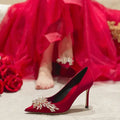 Maogu Satin Rhinestone Crystal Shallow Pumps Stiletto High Heel Luxury Women's Shoe 2023 Spring White Women Bridal Wedding Shoes