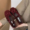 Niche Pleated Strap Ballet Flats for Women - 2026 New Satin Colorblock Mary Jane Shoes