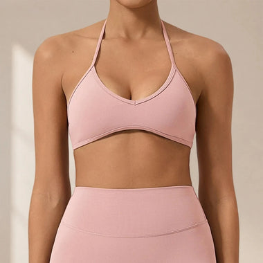 Halter Sports Bra Women Gym Underwear Fitness Tops Breathable Backless Yoga Bra Low Support Padded Workout Crop Top