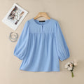 Women Summer Blouse ZANZEA Elegant Solid Color OL Work Shirt Casual O Neck Short Sleeve Tops Stylish Pleated Mujer Holiday Tunic