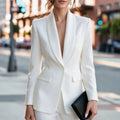 Women Blazer Jacket Women Formal Blazer Jacket Shawl Lapel Deep V Neck Shoulder Pad Long Sleeve Slim Office Business Coat