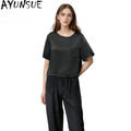 AYUNSUE 16Mm 100% Mulberry Silk Sleepwear Women Summer Clothes Pajama Sets Casual Long Pants Short Sleeve Top Two-piece Пижама