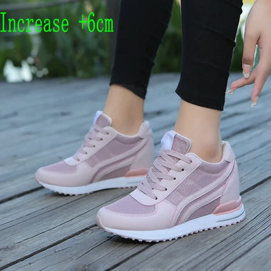 Women's Sneakers Height Increasing White Women's Wedge Sneakers Mesh Breathable Casual Hidden Heel Women Sneakers Height Increasing for 7cm Women's Elevator Shoes