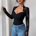 New Lace Patchwork Knitted Long-sleeved Slimming T-shirt Top For Women