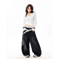 YIBASHU Women Vintage Embroidery Y2K Baggy Jeans Female High Waist 2000s Wide Leg Denim Pants American Retro Harajuku Trouser