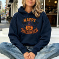 Happy Halloween Hoodie Women Witch Hat Pumpkin Graphic Sweatshirt Spooky Season Long Sleeve Casual Loose Pullover Warm Tops