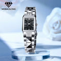 WEIBAOLONG Women's Quartz Watch Rectangular Dial Faceted Metal Bracelet Stone Accents 50m Water Resistant for Daily Wear