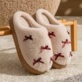 Fashion Women's Bow Slippers Winter Indoor Home Warm Non-Slip EVA Thick Bottom Couples Shoes Plush Soft Sole House Slides