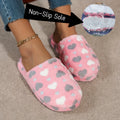 Women Sweet Heart-shaped Soft Soled Plush Slippers Winter Warm Home Slippers Female Cute Silent Slides Adults Cute Bedroom Shoes